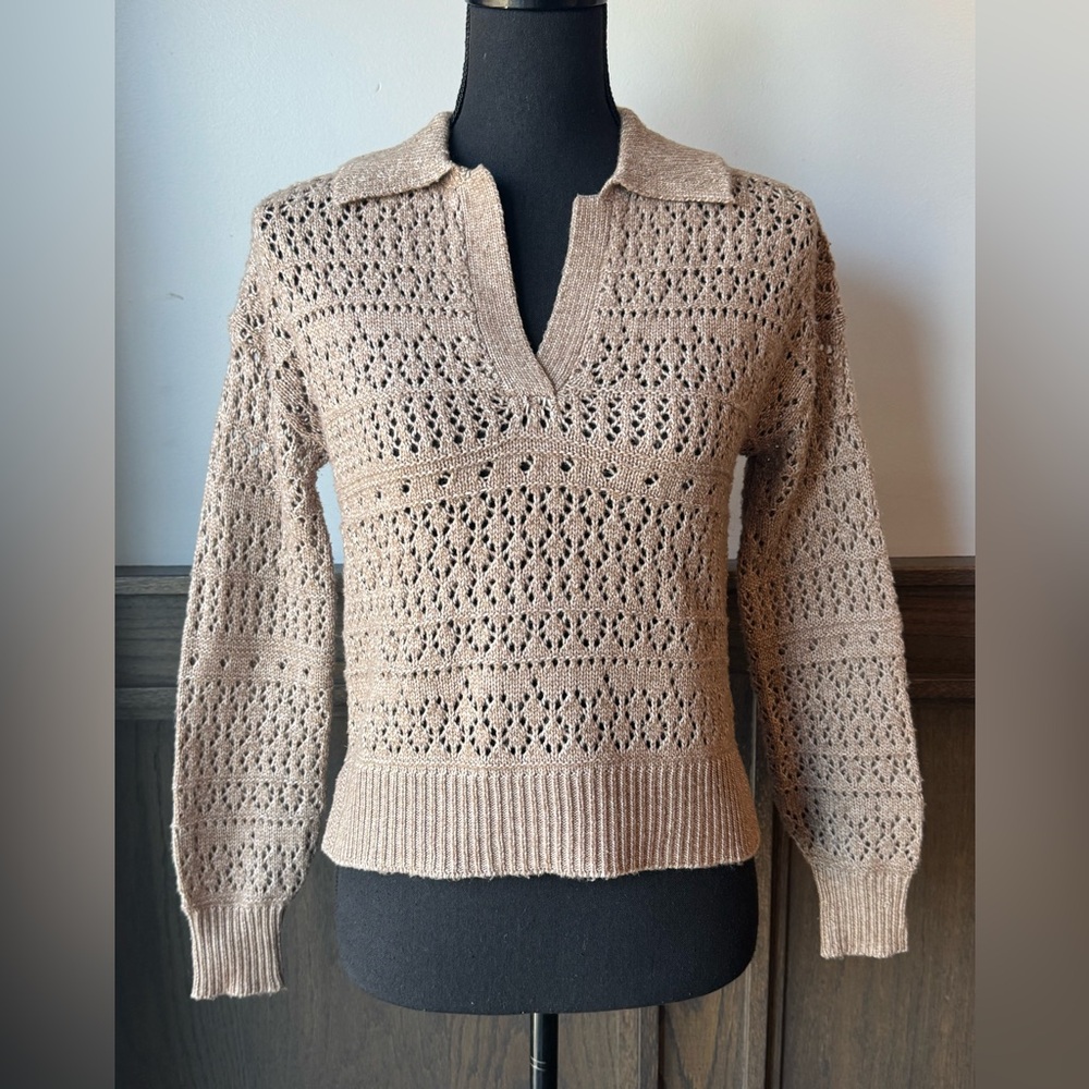 London Kaye Beige Cottagecore V-Neck layering Sweater XS